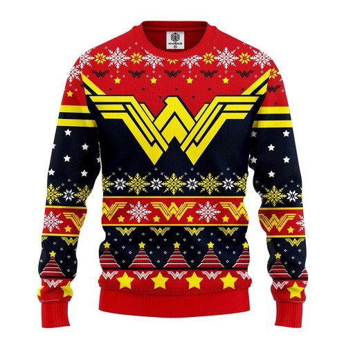 Wonder Woman Red Yellow Christmas Ugly Sweater Halloween, Christmas Holiday, Gift for Family, Friend  Unisex Adult Clothing